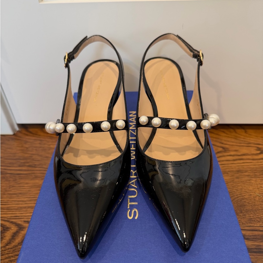Stuart Weitzman PIA Pearl Mary Jane Black Patent Heels